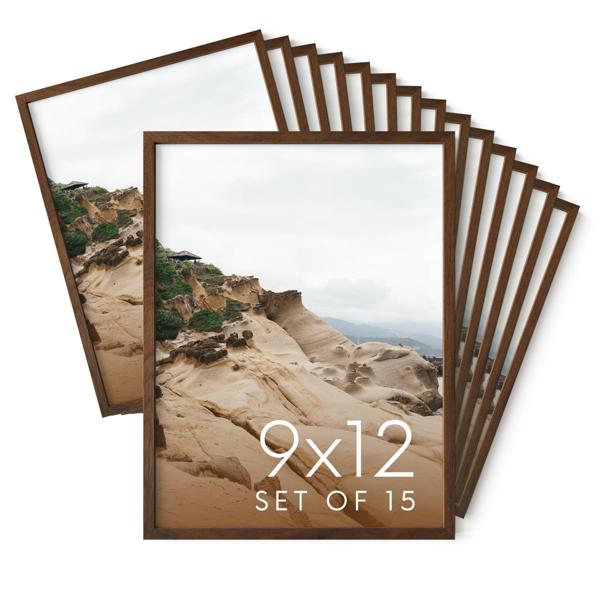 9x12 Walnut Oak Wood Picture Frames Set of 15