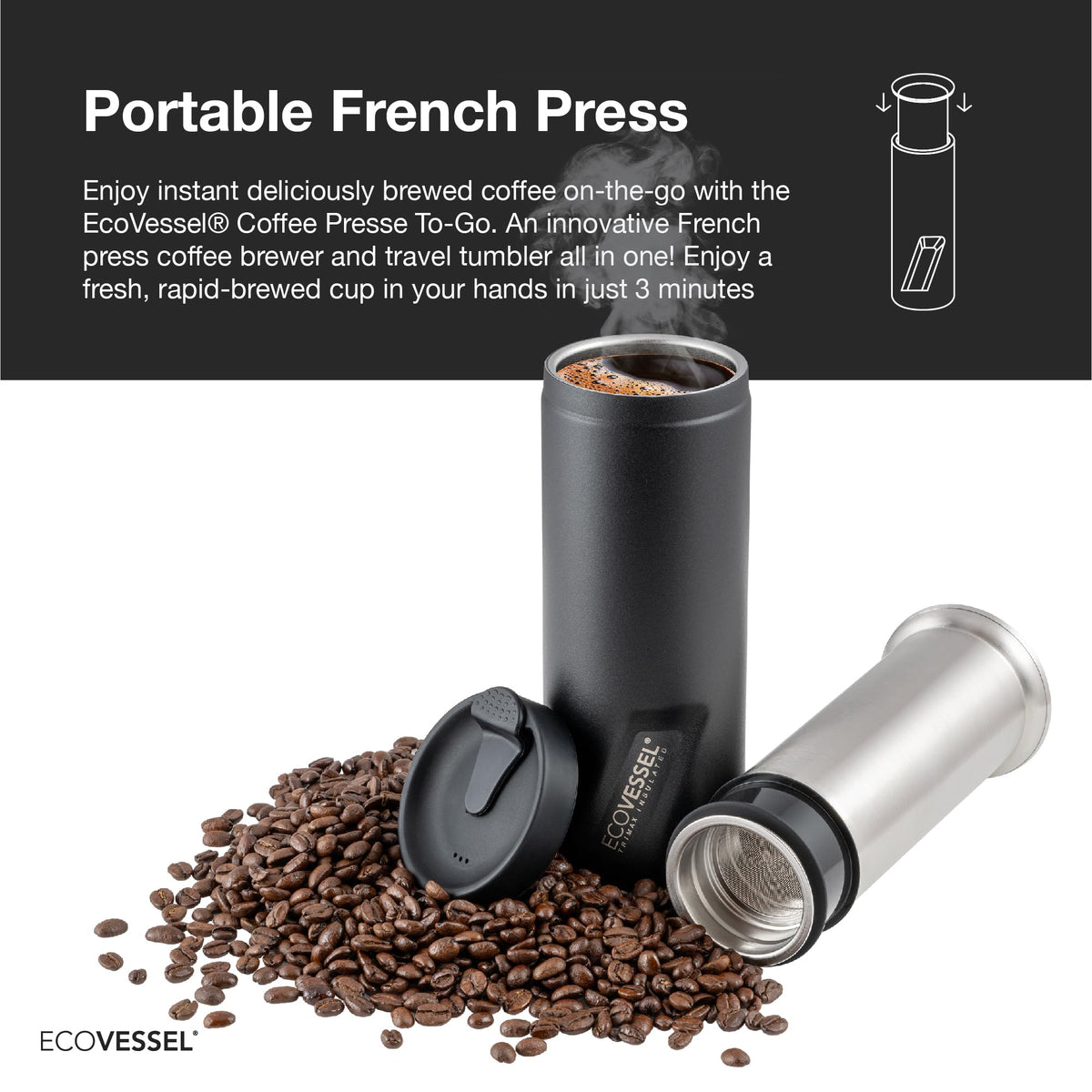 Travel 14 oz On the Go Insulated French Coffee Press Black