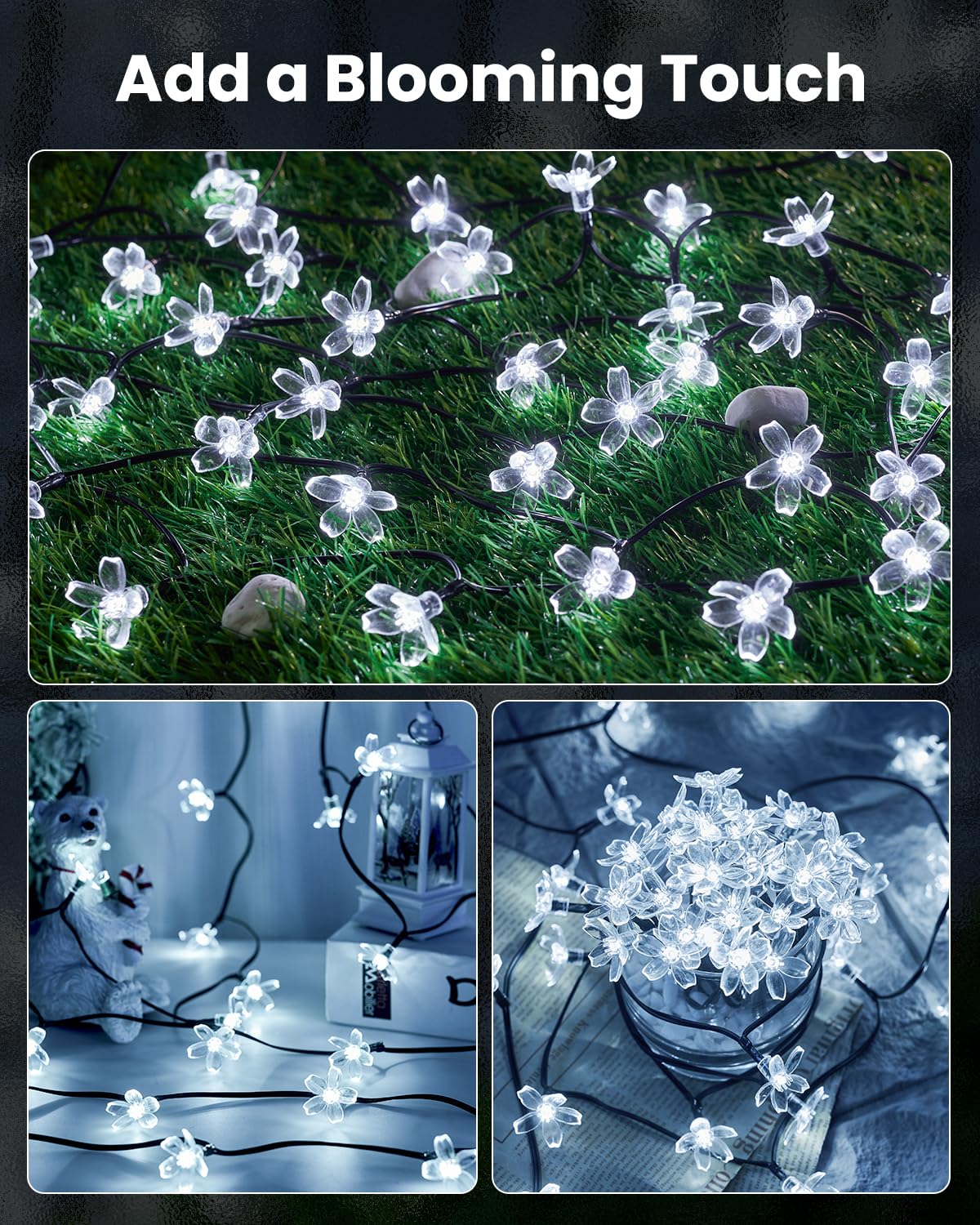 2 Pack Total 52FT 120 LED Solar String Lights Flower Outdoor Waterproof Fairy Lights for Garden Yard Fence Patio Christmas Tree Wedding Party Decor (120 Count)