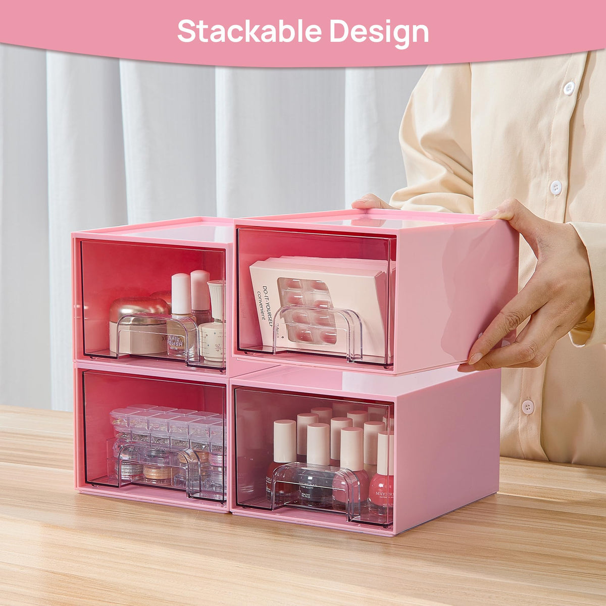 4 Pack Small Clear Stackable Storage Drawers (4 Count)