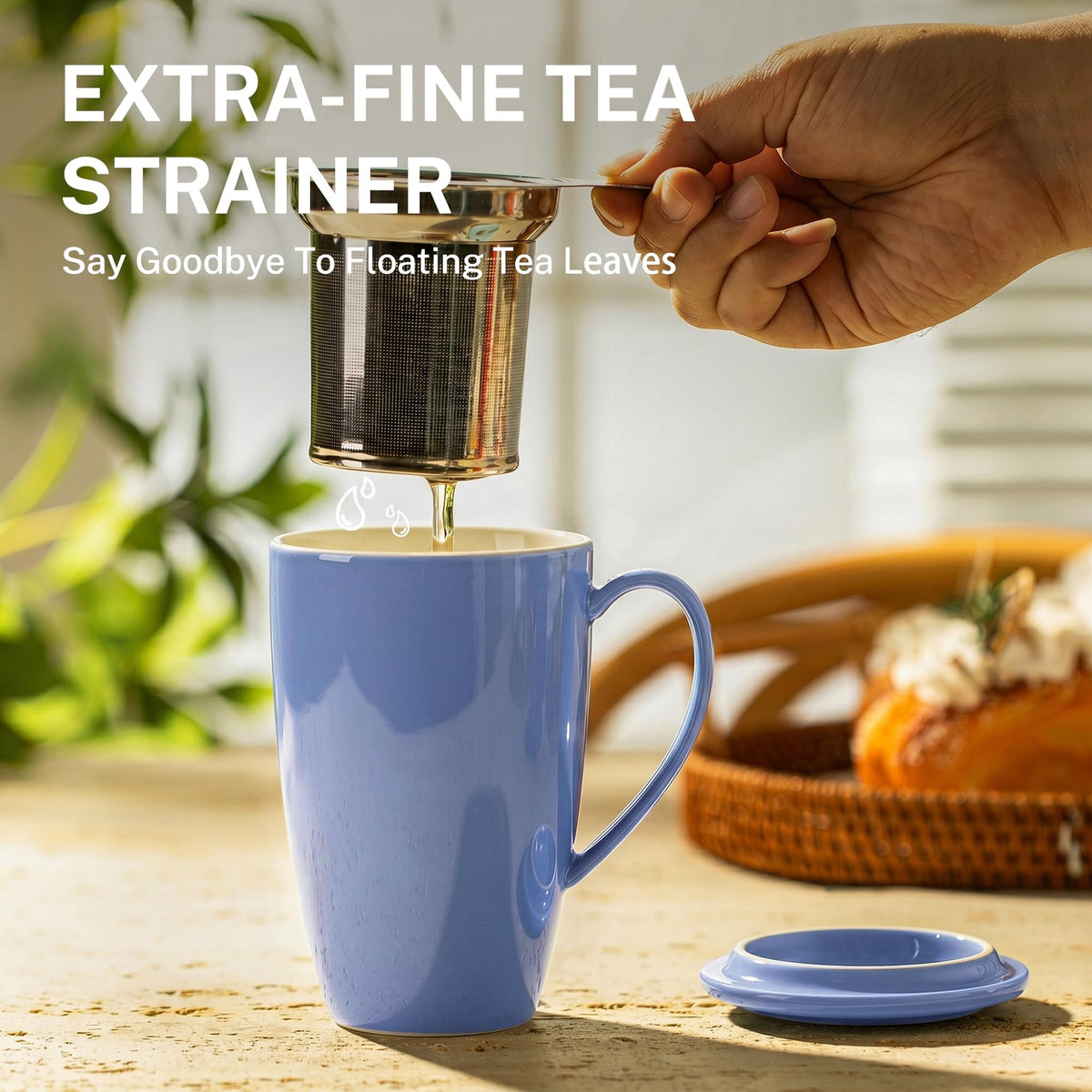 15 OZ Porcelain Tea Mug with Infuser and Lid