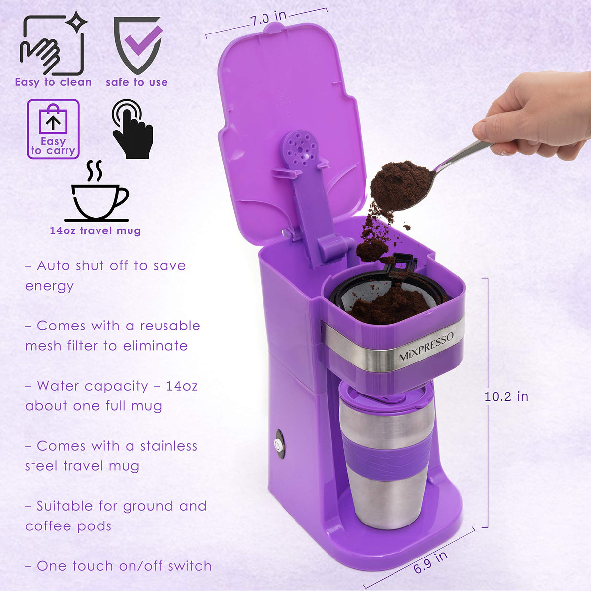 Single Serve & Single Cup Coffee Maker with 14oz Travel Mug (14 Ounce)