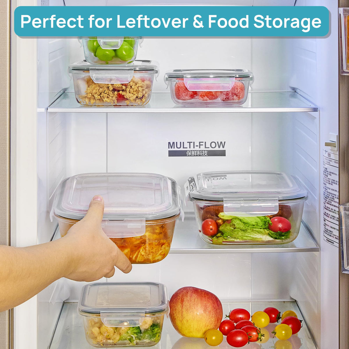 2.26L 76oz Extra Large Glass Food Storage Containers with Lids (6 Count)