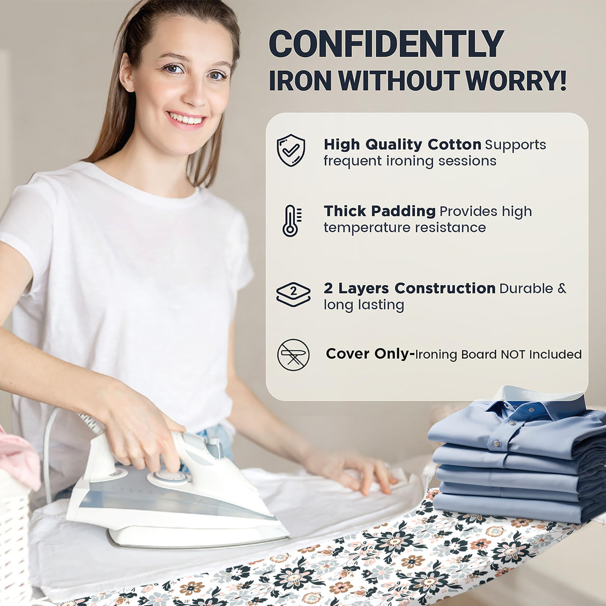 Ironing Board Cover and Pad 18"x54" Extra Thick Natural Cotton
