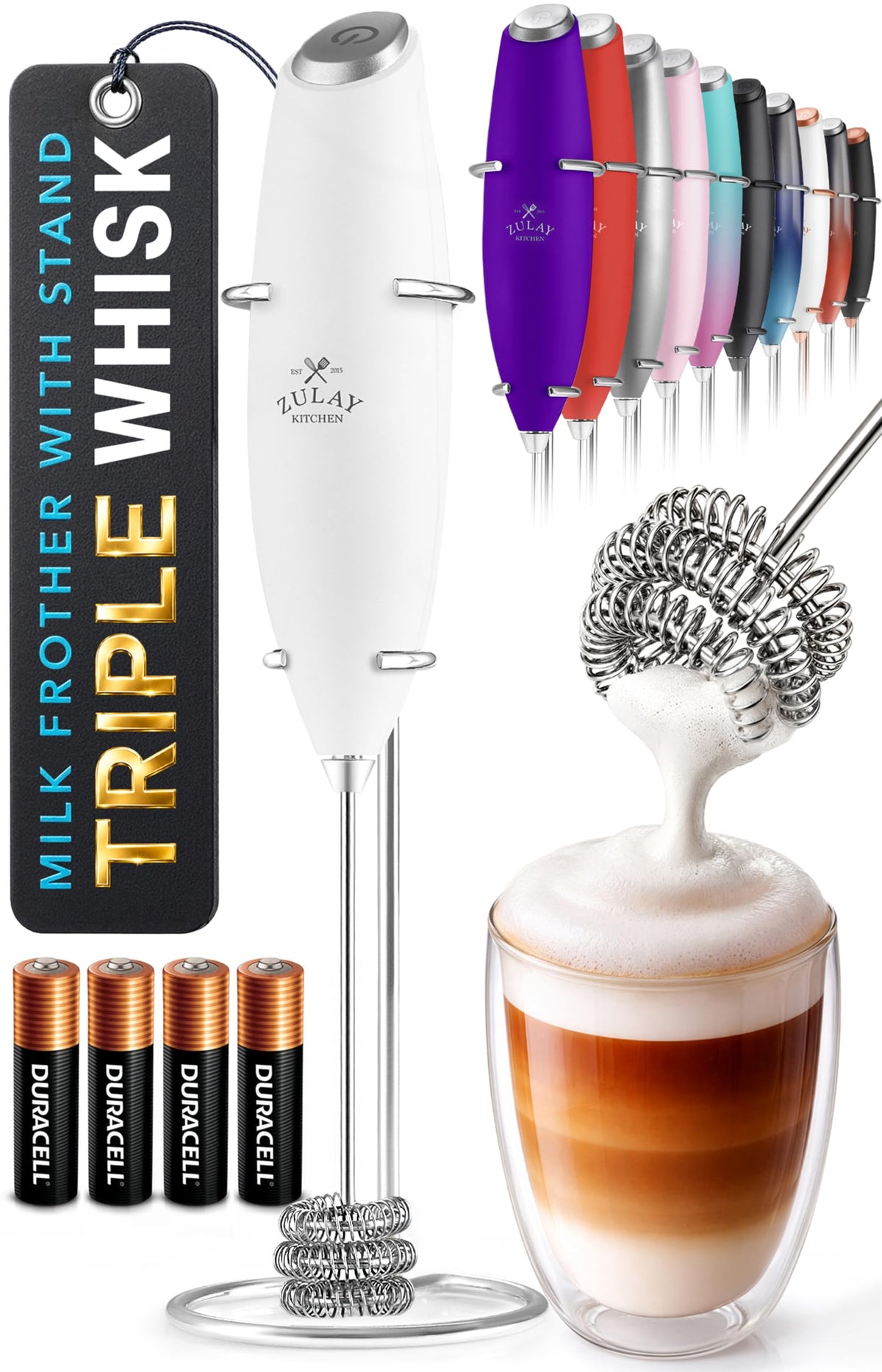 Powerful Milk Frother Wand With Duracell Batteries