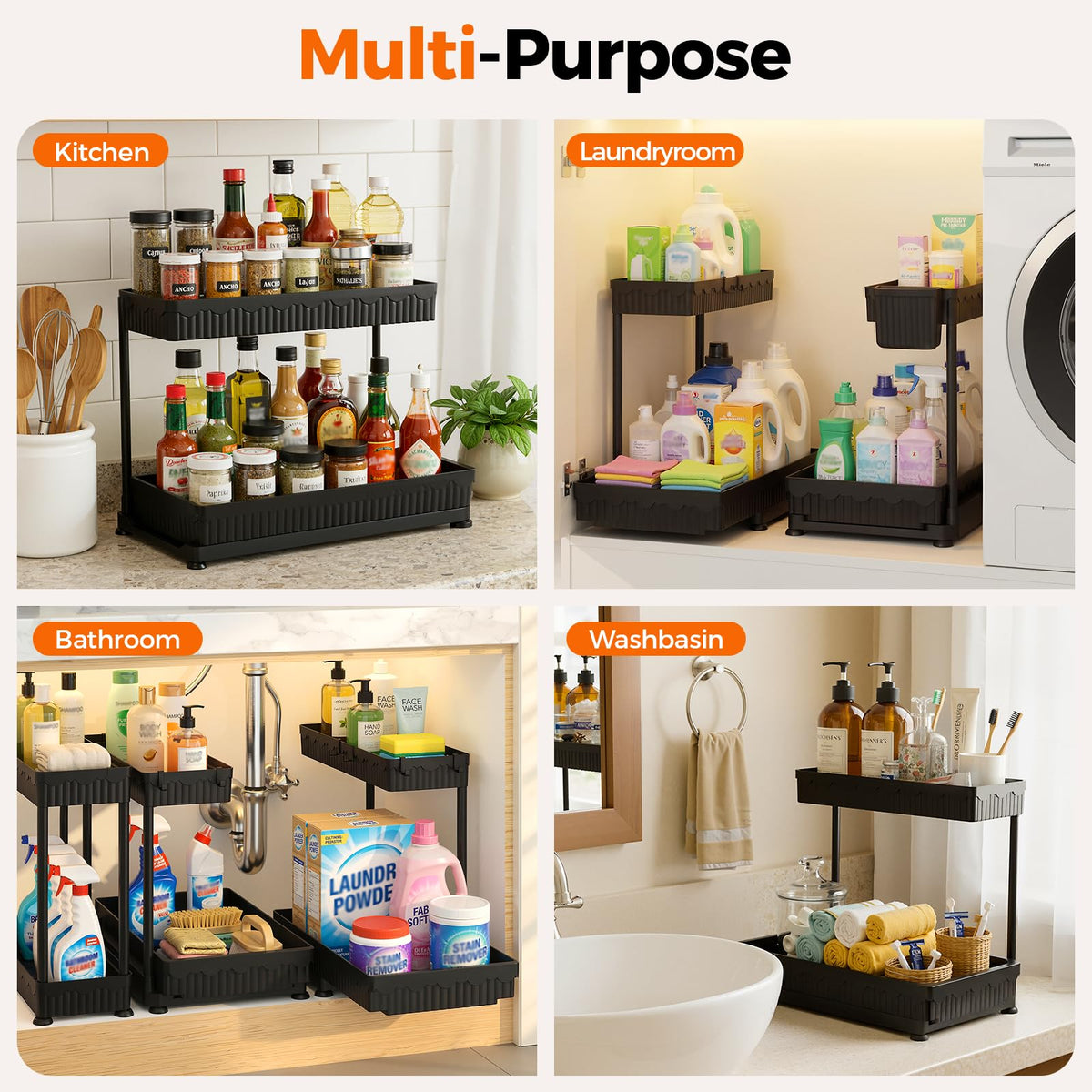3-Pack 2-Tier L-Shaped Under Sink Organizers with Sliding Drawers (3 Count)