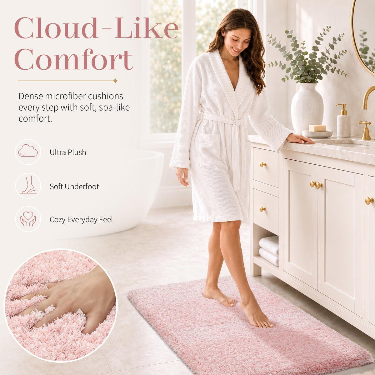 Light Pink and White Bathroom Rugs Non Slip Washable