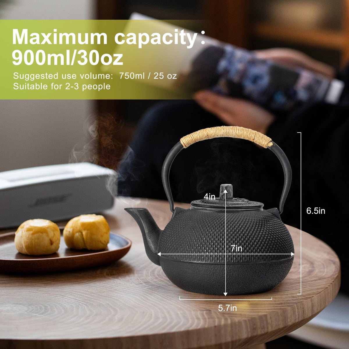 Japanese Tetsubin Cast Iron Teapot Tea Kettle pot with Stainless Steel Infuser for Stovetop Safe Coated with Enameled Interior 30 oz