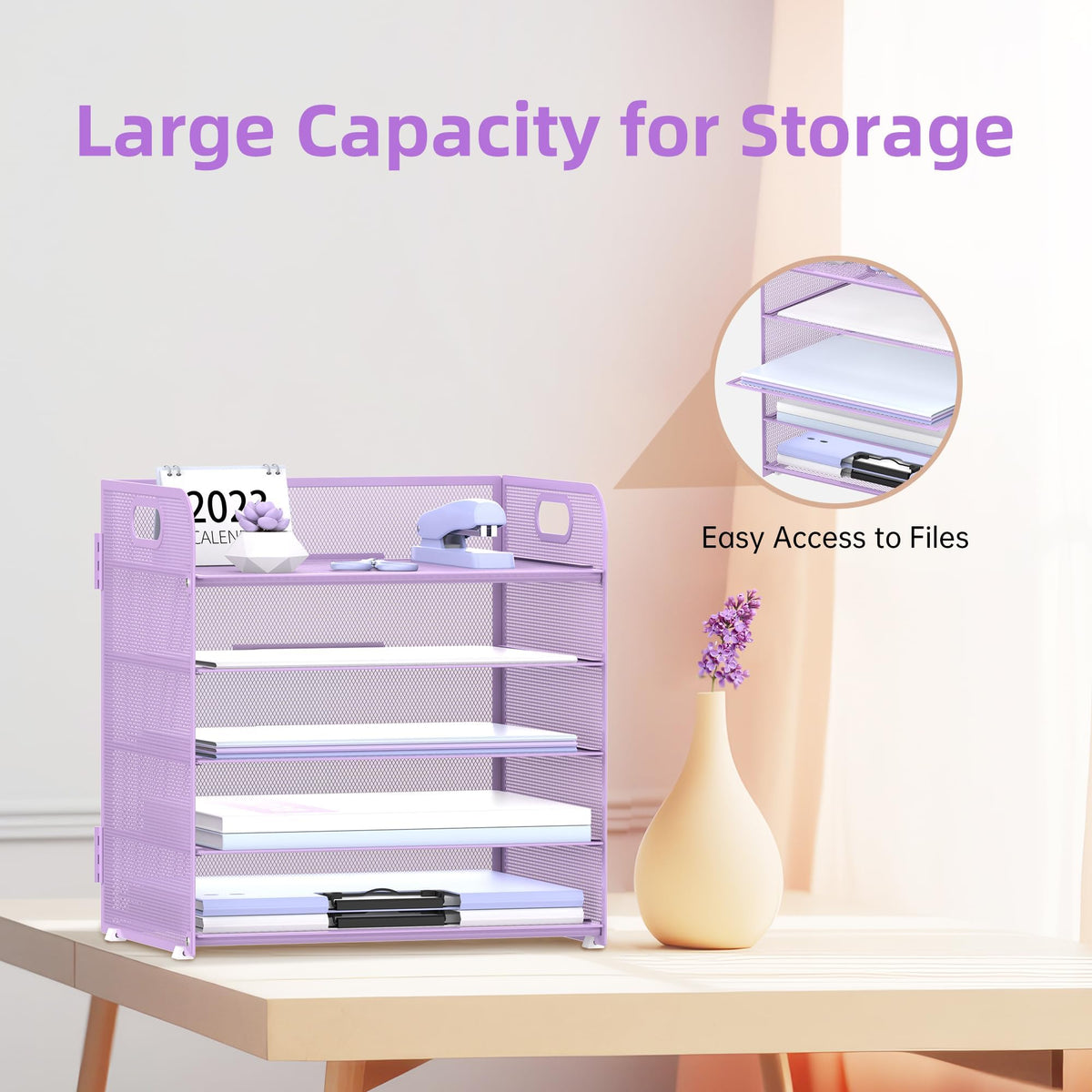 2 Pack 5 Tier Purple Desk Organizer with Handle Mesh Desk File (18.99 Count)