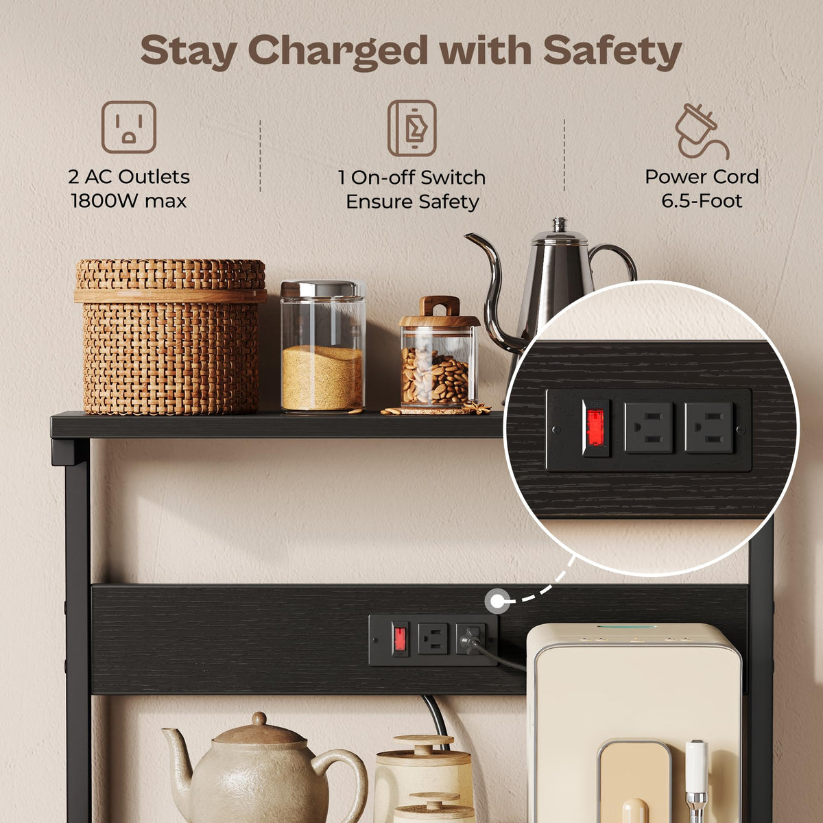 Kitchen Bakers Rack with Power Outlet
