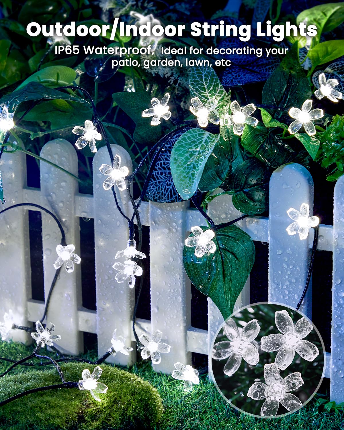 2 Pack Total 52FT 120 LED Solar String Lights Flower Outdoor Waterproof Fairy Lights for Garden Yard Fence Patio Christmas Tree Wedding Party Decor (120 Count)