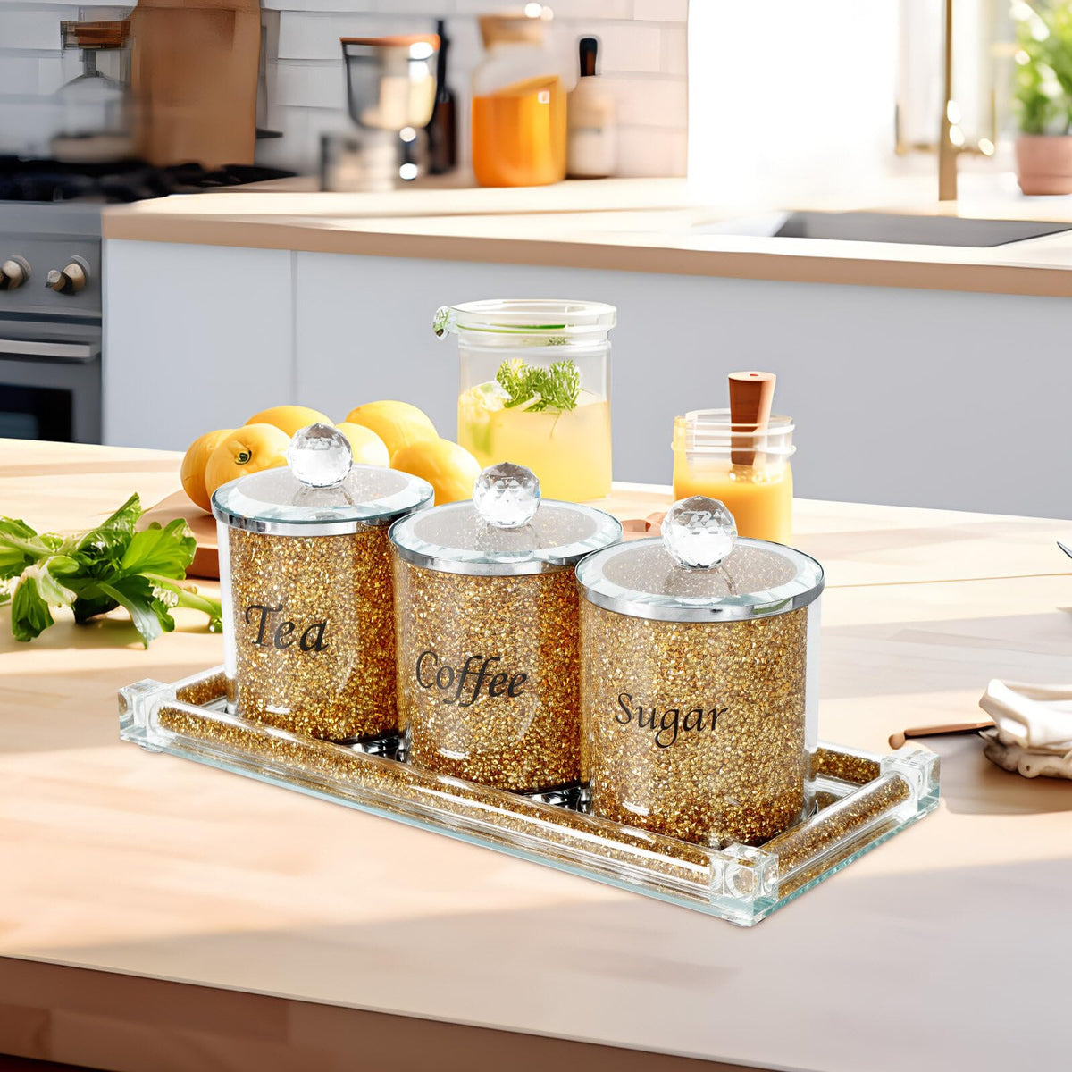 Coffee Sugar Tea Crystal Canister Set of 4 (4 Count)