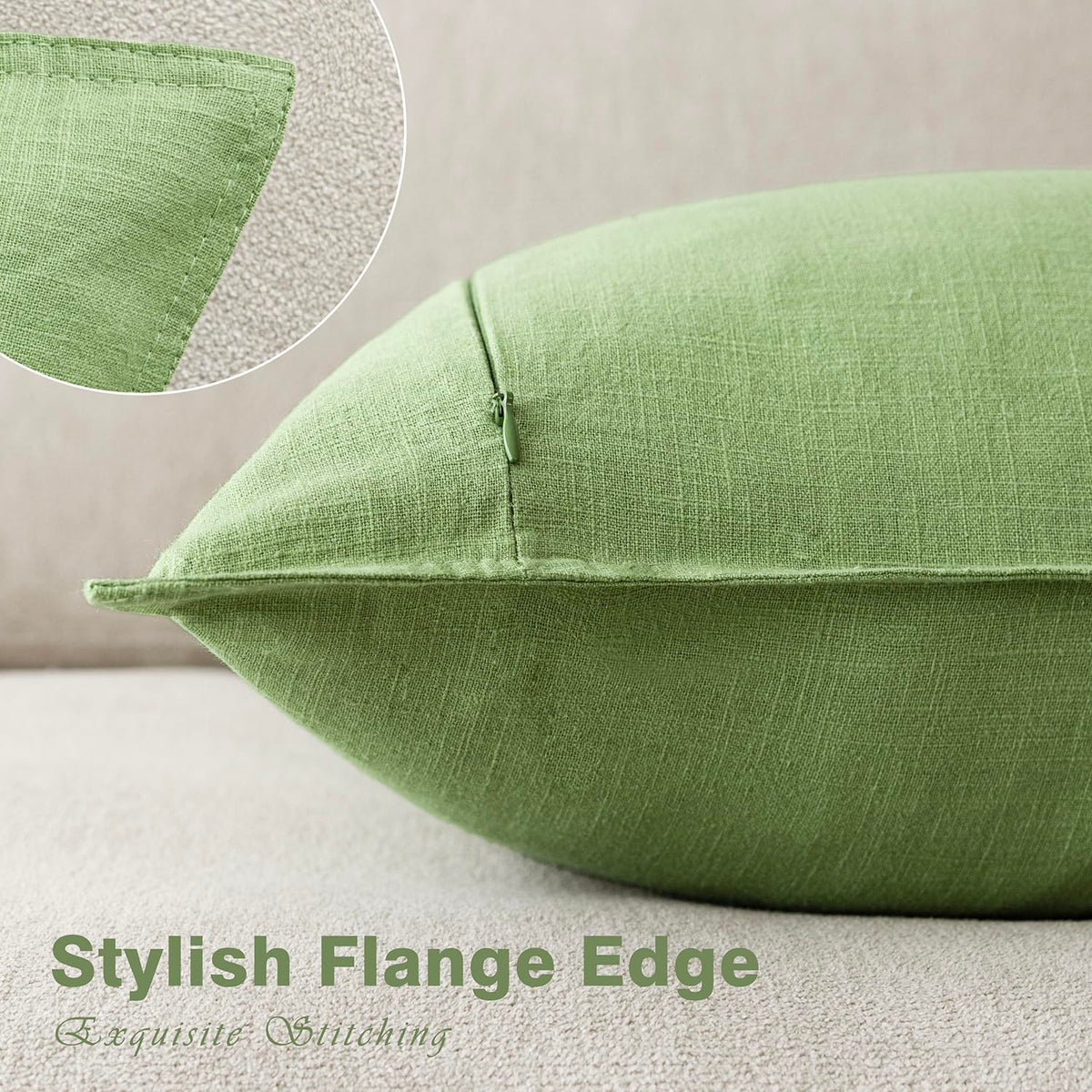 Pack of 2 Decorative Linen Solid Throw Pillow Covers Soft Accent Euro Cushion Case Boho Farmhouse Pillowcase for Chair Couch Sofa Bedroom Living Room Home Decor 26 x 26 Inch Lime Green (2 Count)
