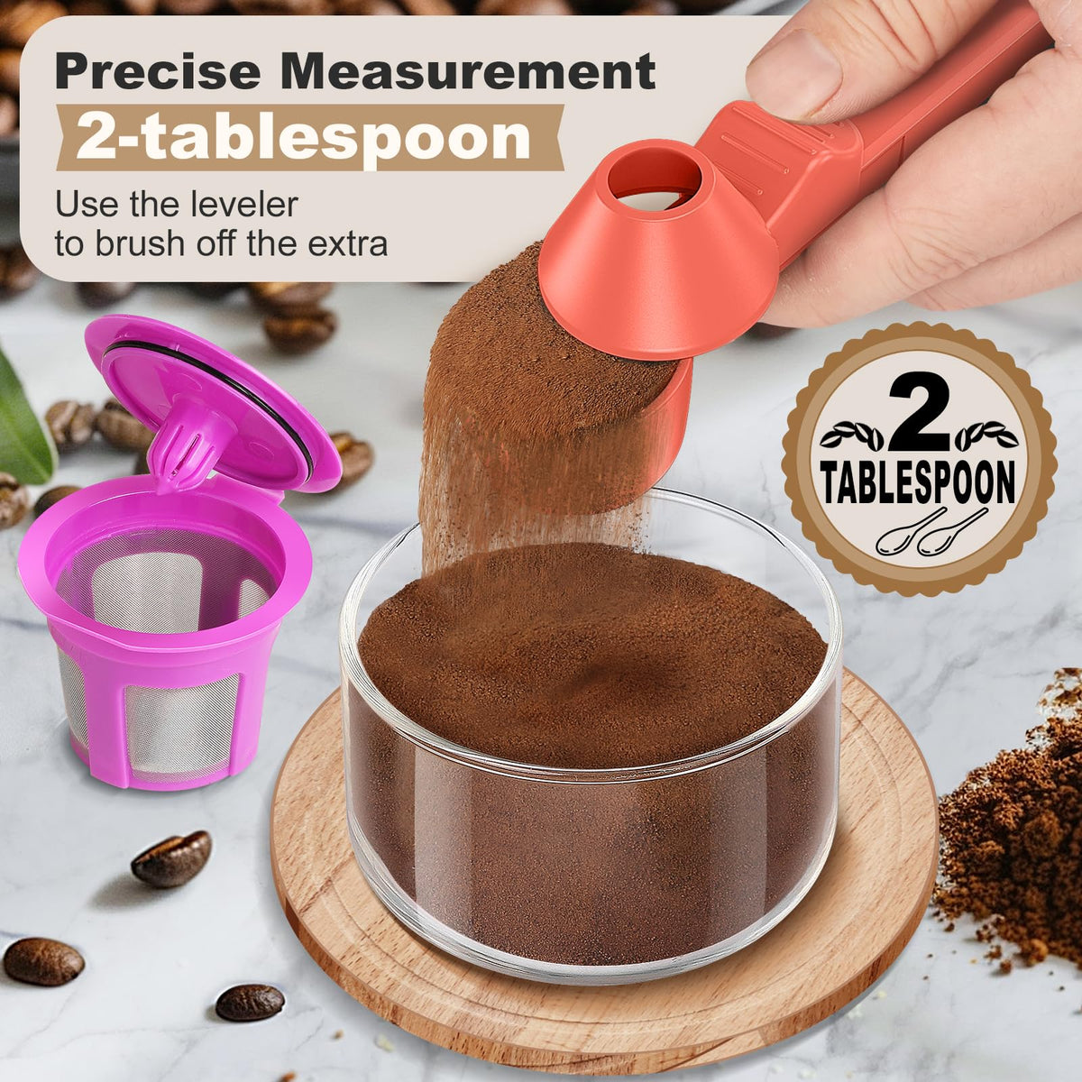 Coffee Scoop & Funnel for Reusable K Cup Refillable Coffee Pods (2 Count)