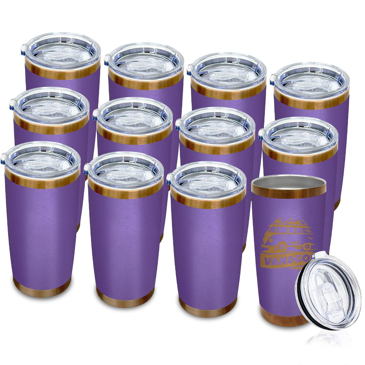 20 oz Insulated Tumblers Bulk With Lid and Straw Purple (12 Count)