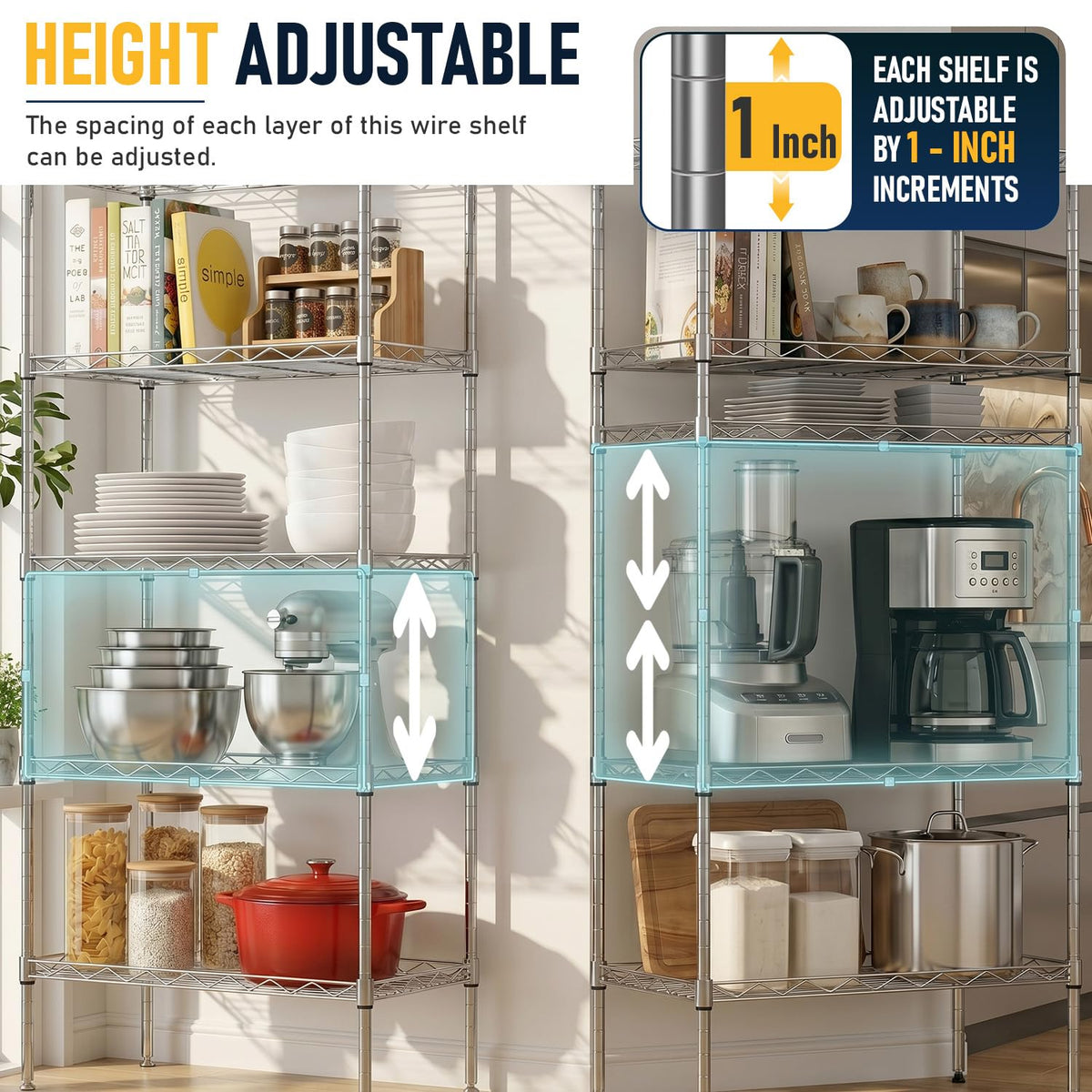 5 Tier 22L x 12W x 48H Pantry Shelves Adjustable Metal Shelves NSF Storage Rack Shelving Units for Kitchen Garage Small Places Commercial