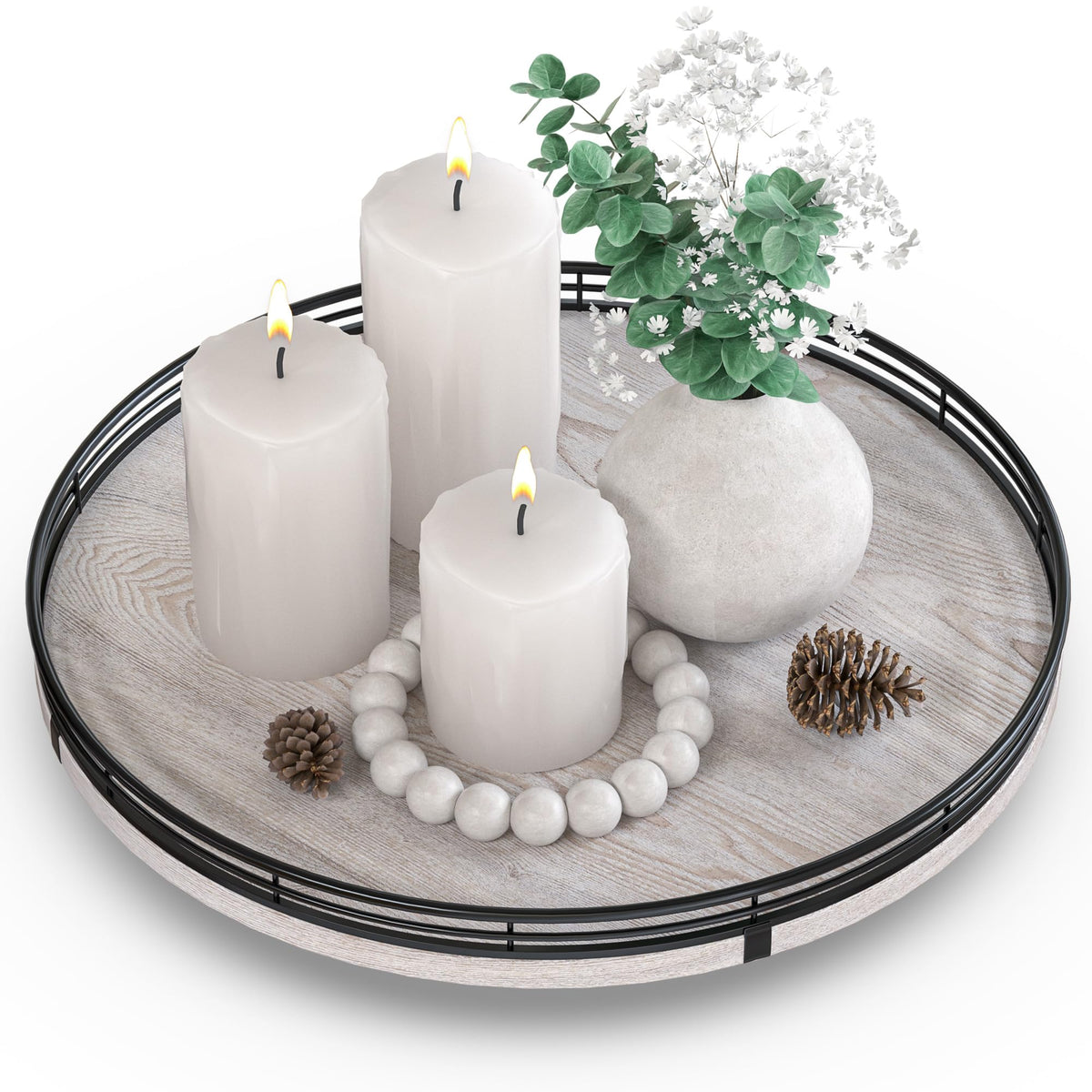 13 Inch Rustic Whitewashed Oak Lazy Susan Vanity Tray