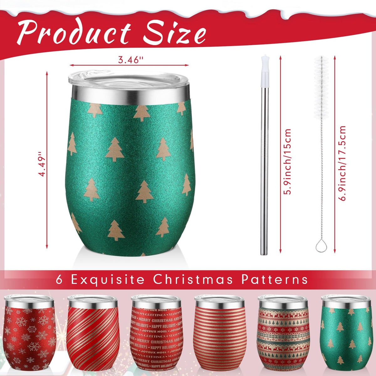 6 Pack Christmas Glitter Tumblers 12oz (6 Count)