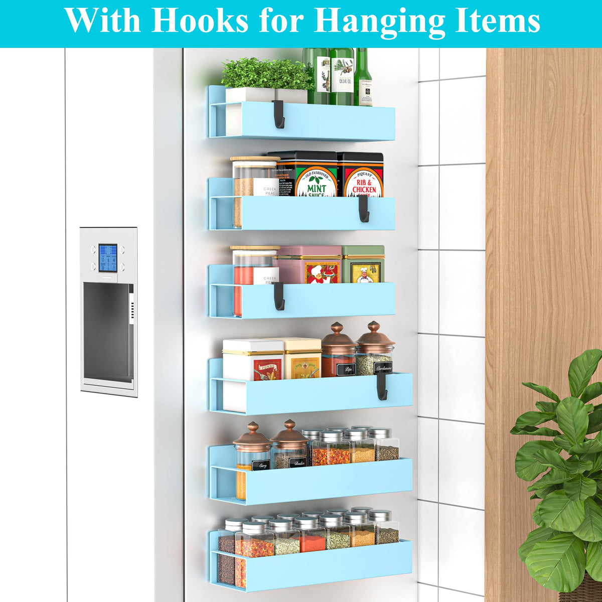 Metal Magnetic Spice Rack for Refrigerator Blue (6 Count)