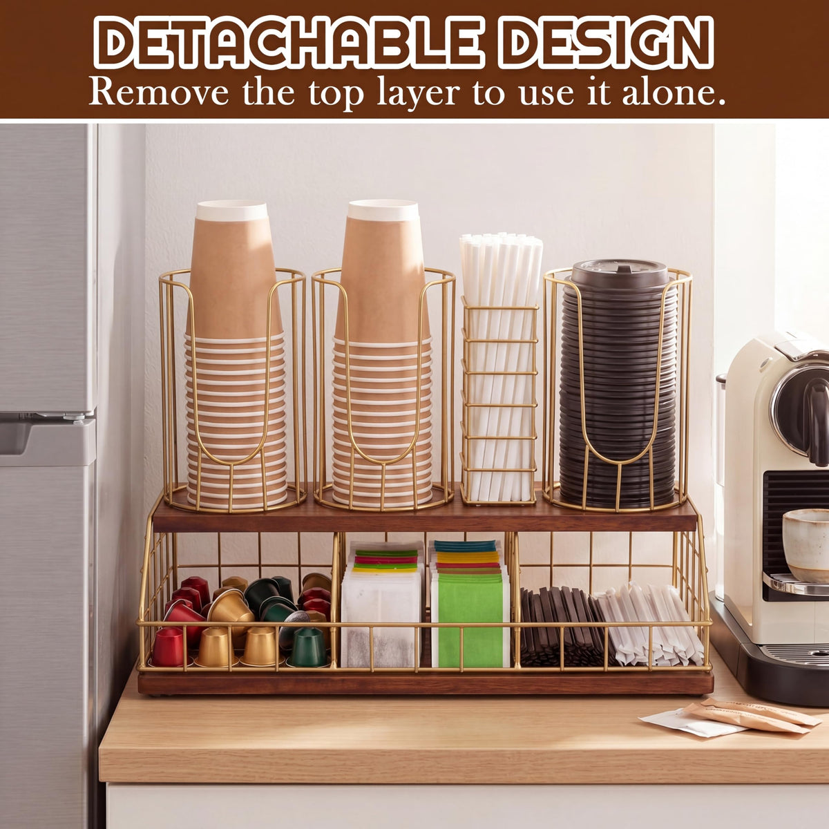18oz Adjustable Coffee Cup Dispenser with Wooden Base