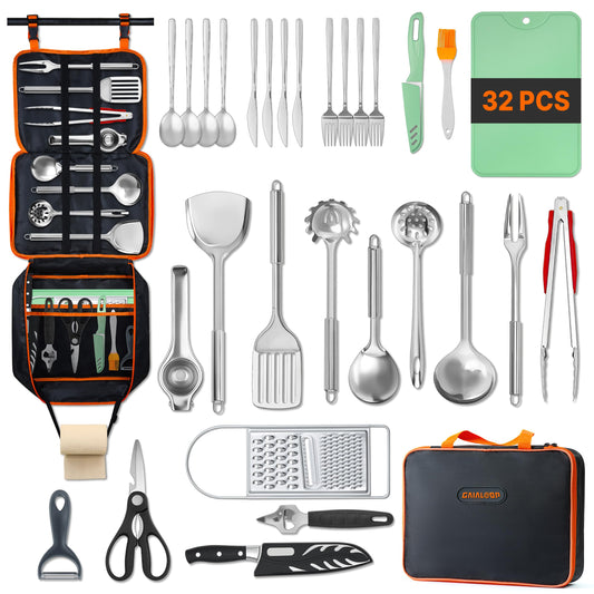 Camping Cooking Utensils Set 32 PCS Camp Kitchen Cookware Kit with Organizer Bag (32 Count)