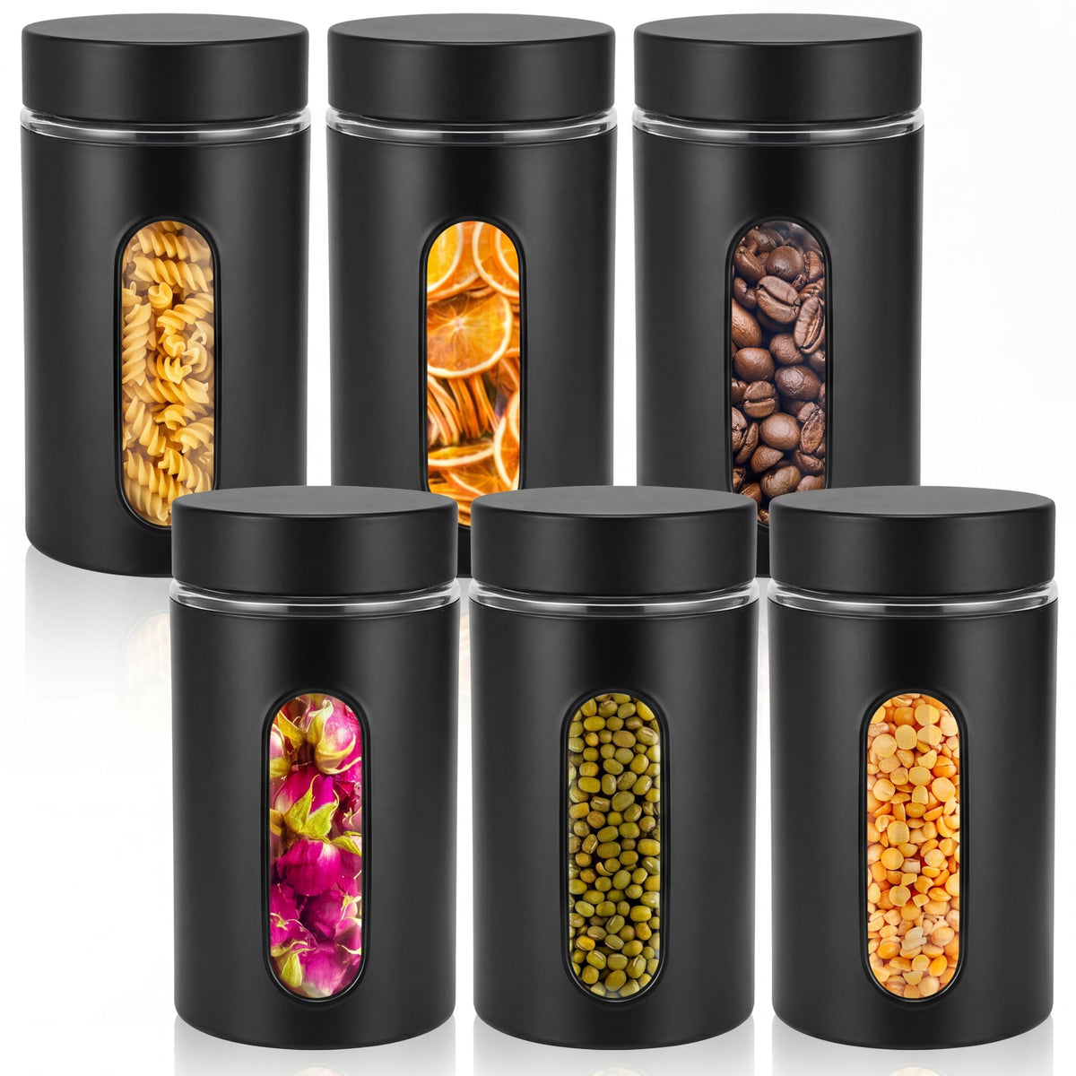 6 Pack Kitchen Canisters Set Airtight Stainless Steel Canister Food Storage Container with Window Glass (6 Count)
