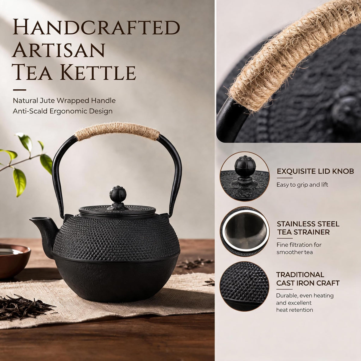 40oz Cast Iron Tea Kettle for Stovetop