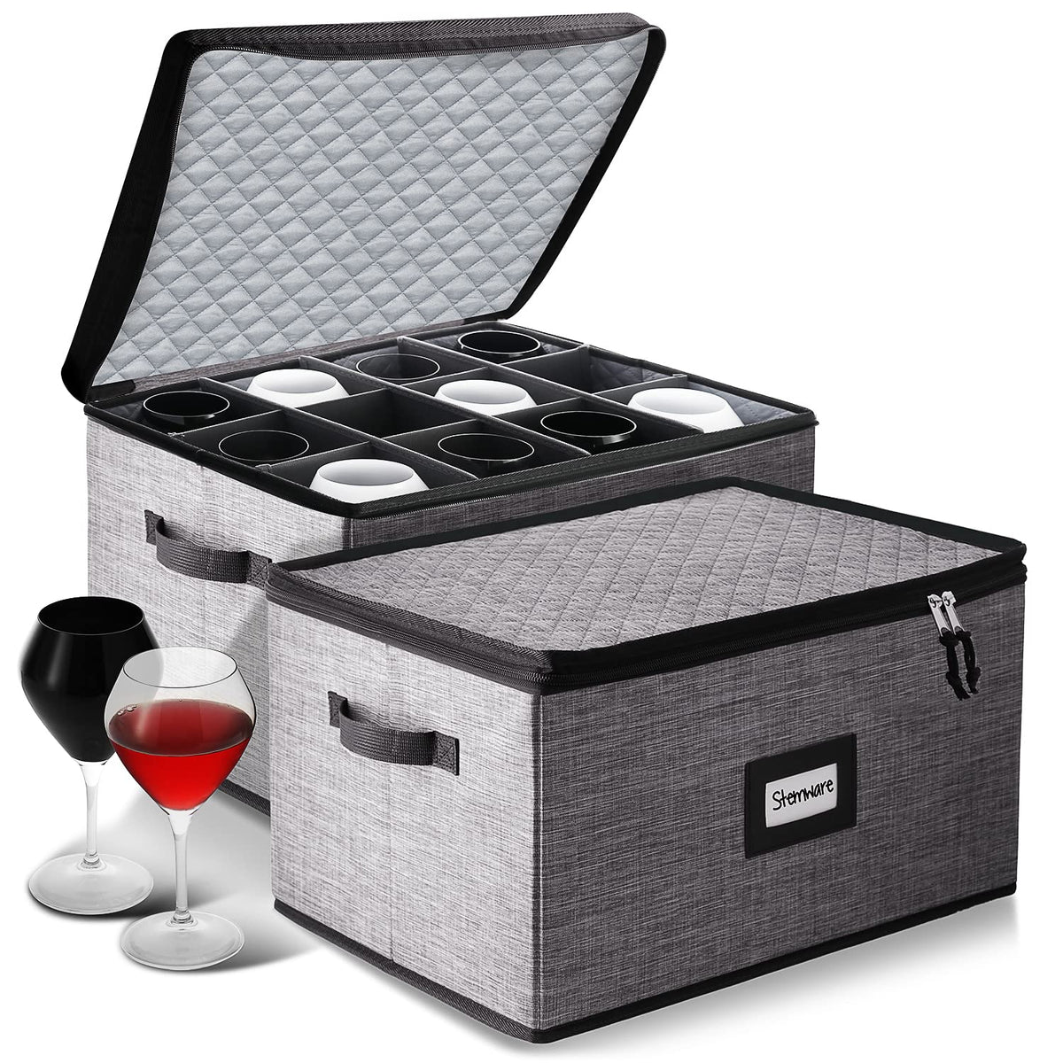 Wine Glass Storage Box with Dividers