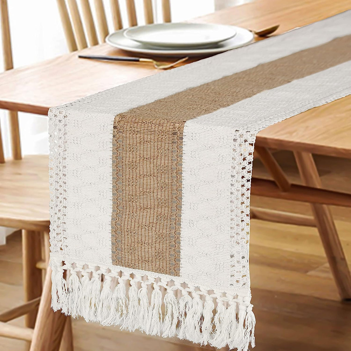Boho Table Runner for Fall Home Decor 12x108 Rustic with Tassels (108 Foot)