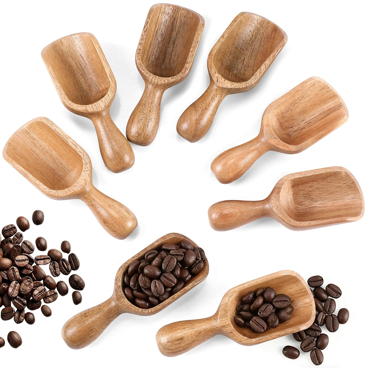 8 Pcs Wooden Scoops for Canisters Acacia Wooden Scoop for Jars Mini Measuring Spoons for Ground Beans or Tea (8 Count)