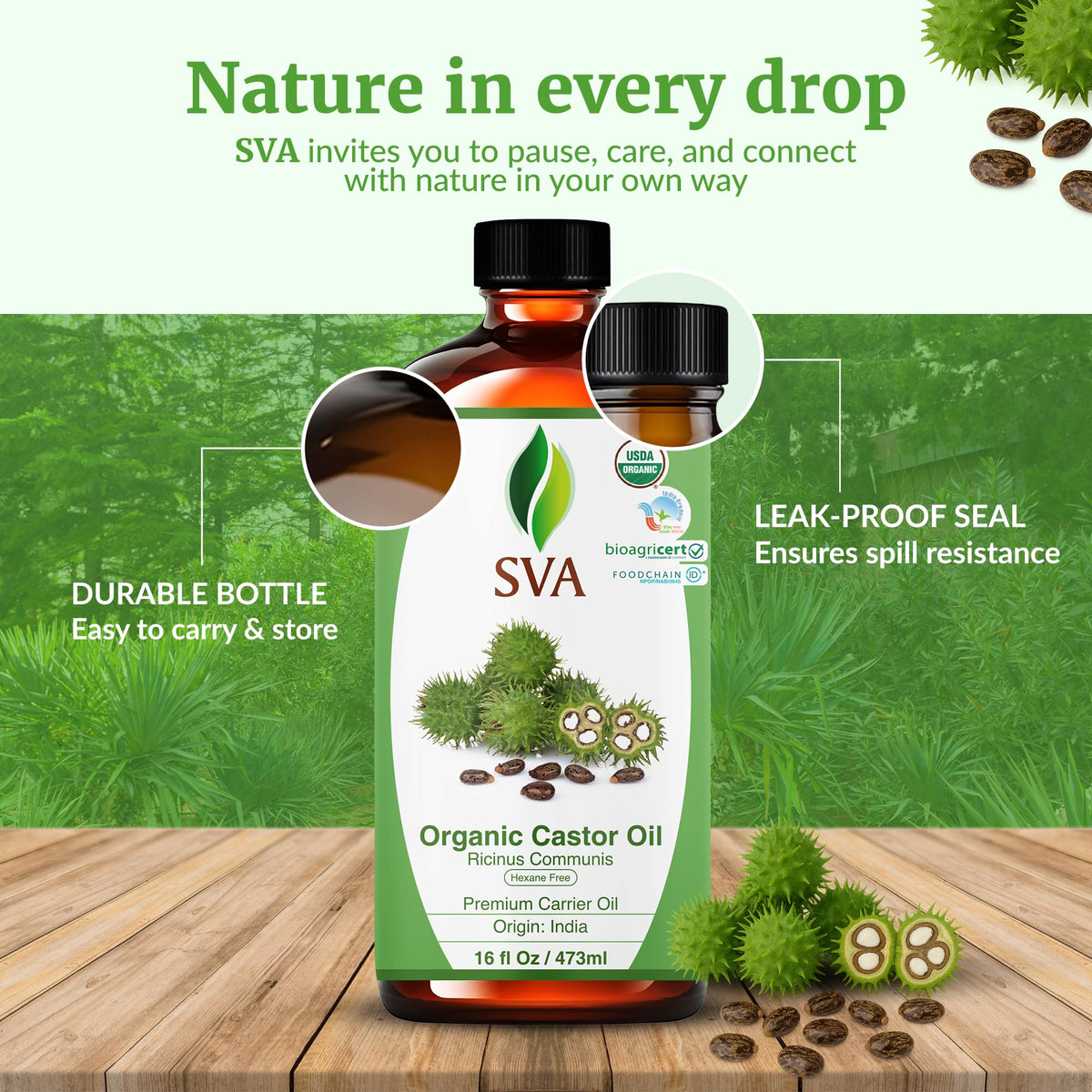 SVA Organic Castor Seed Carrier Oil (16 Fl Oz)