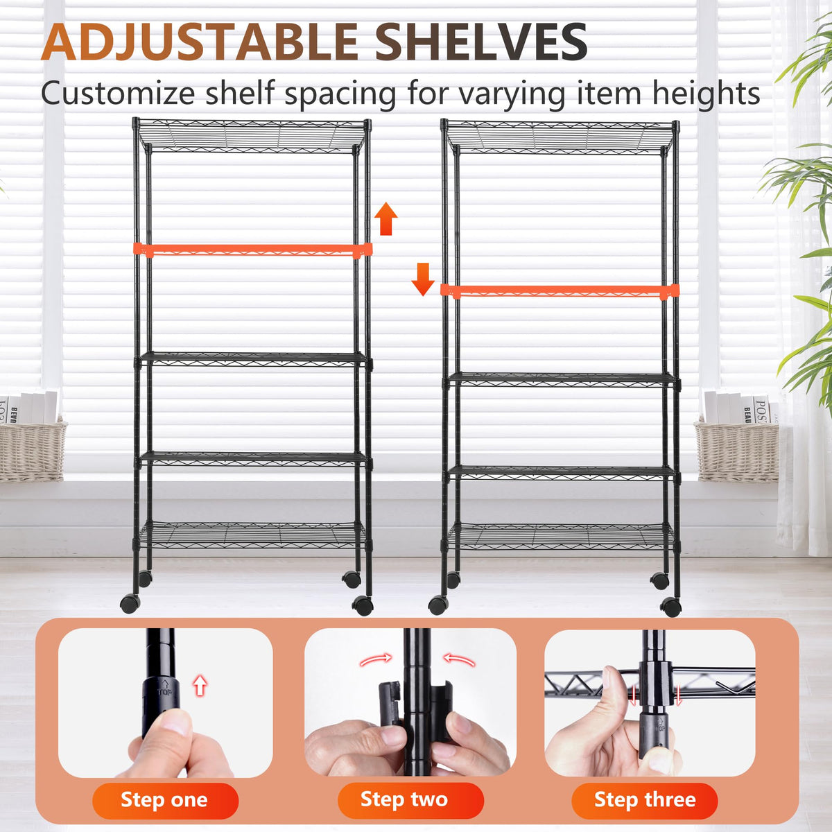 Adjustable 5 Tier Metal Shelf with Wheels (5 Count)