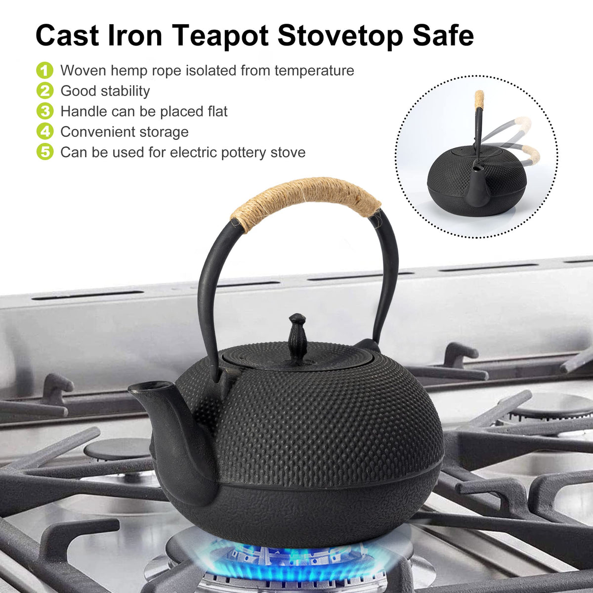 Japanese Tetsubin Tea Kettle Cast Iron Teapot with Stainless Steel Infuser 60 oz