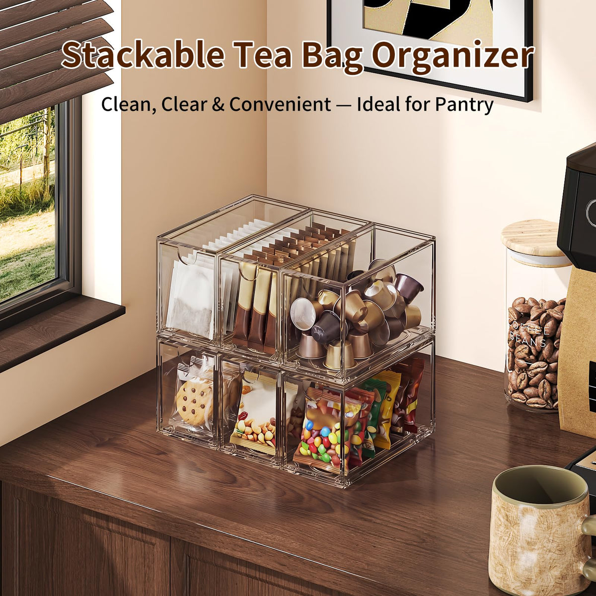 6 Pack Clear Stackable Tea Bag Organizer
