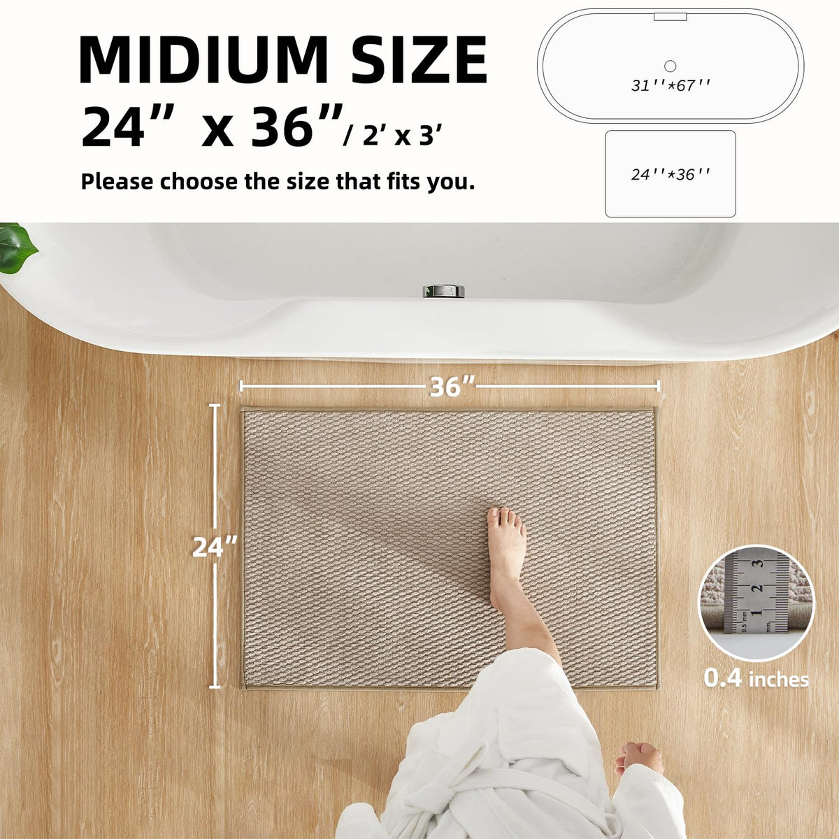 Bathroom Rugs Non Slip Washable (6 Sq Ft)