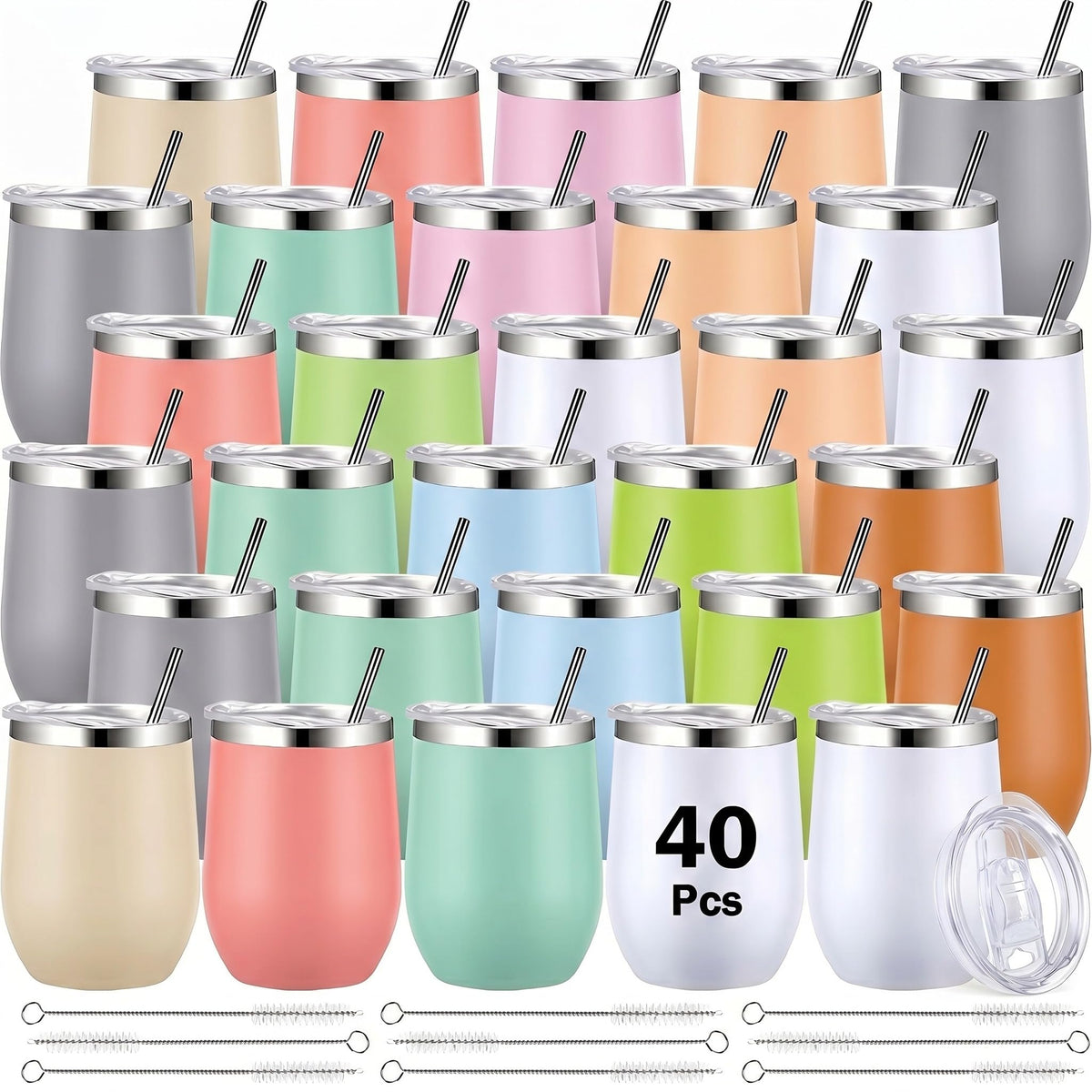 40 Pack Insulated Wine Tumblers Bulk 12oz (40 Count)