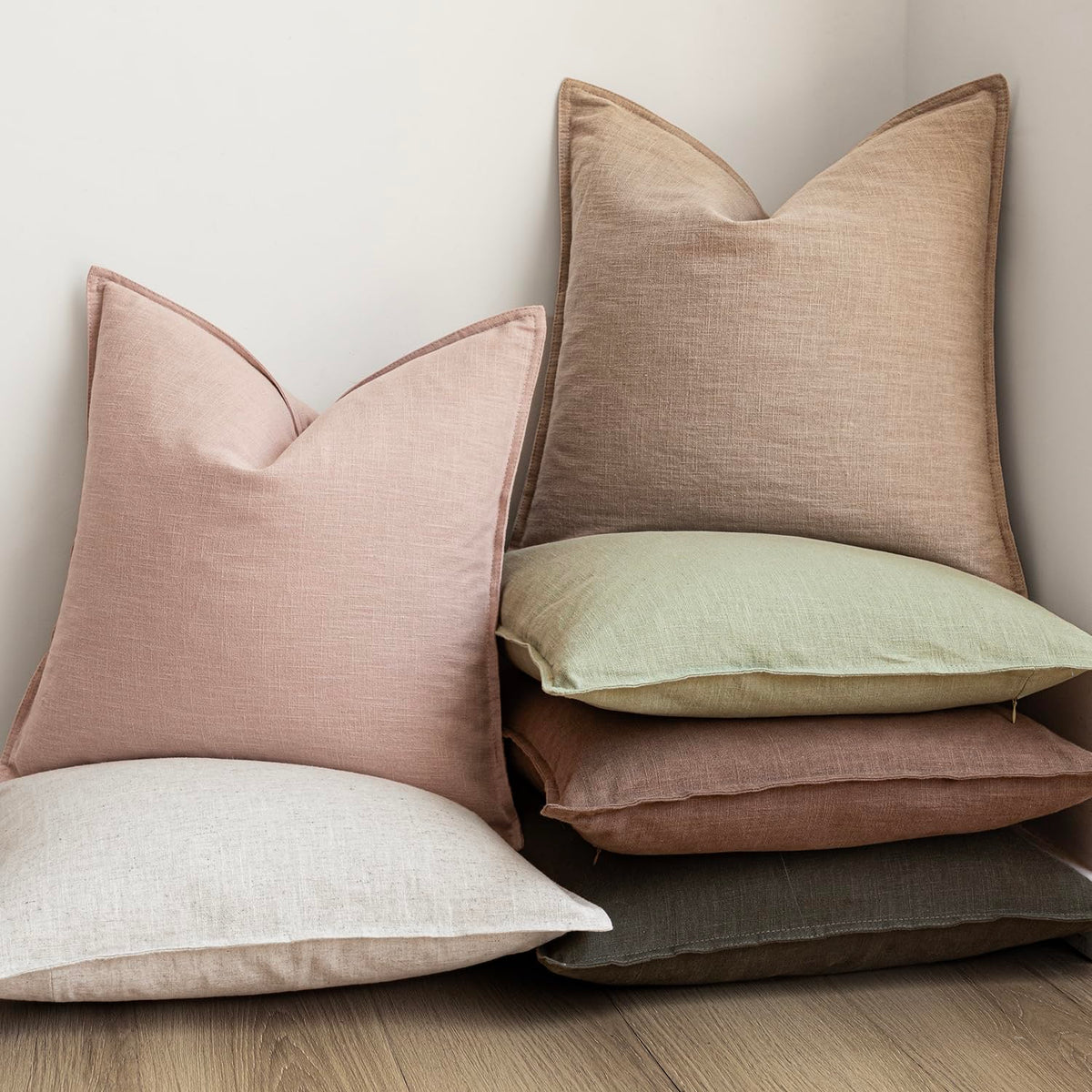 Pack of 2 Decorative Linen Solid Throw Pillow Covers Soft Accent Cushion Case Boho Farmhouse Pillowcase for Chair Couch Sofa Bedroom Living Room Home Decor 22 x 22 Inch Light Sage Green