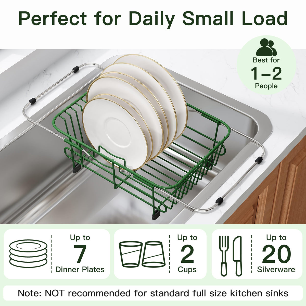 Green Dish Drying Rack in Sink with Utensil Holder