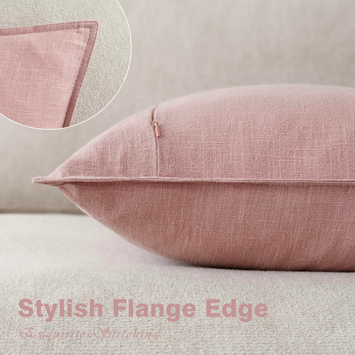 Pack of 2 Decorative Linen Solid Throw Pillow Covers Accent Lumbar Cushion Case Farmhouse Pillowcase for Chair Couch Sofa Bedroom Living Room Home Decor 12 x 20 Inch Rose Pink