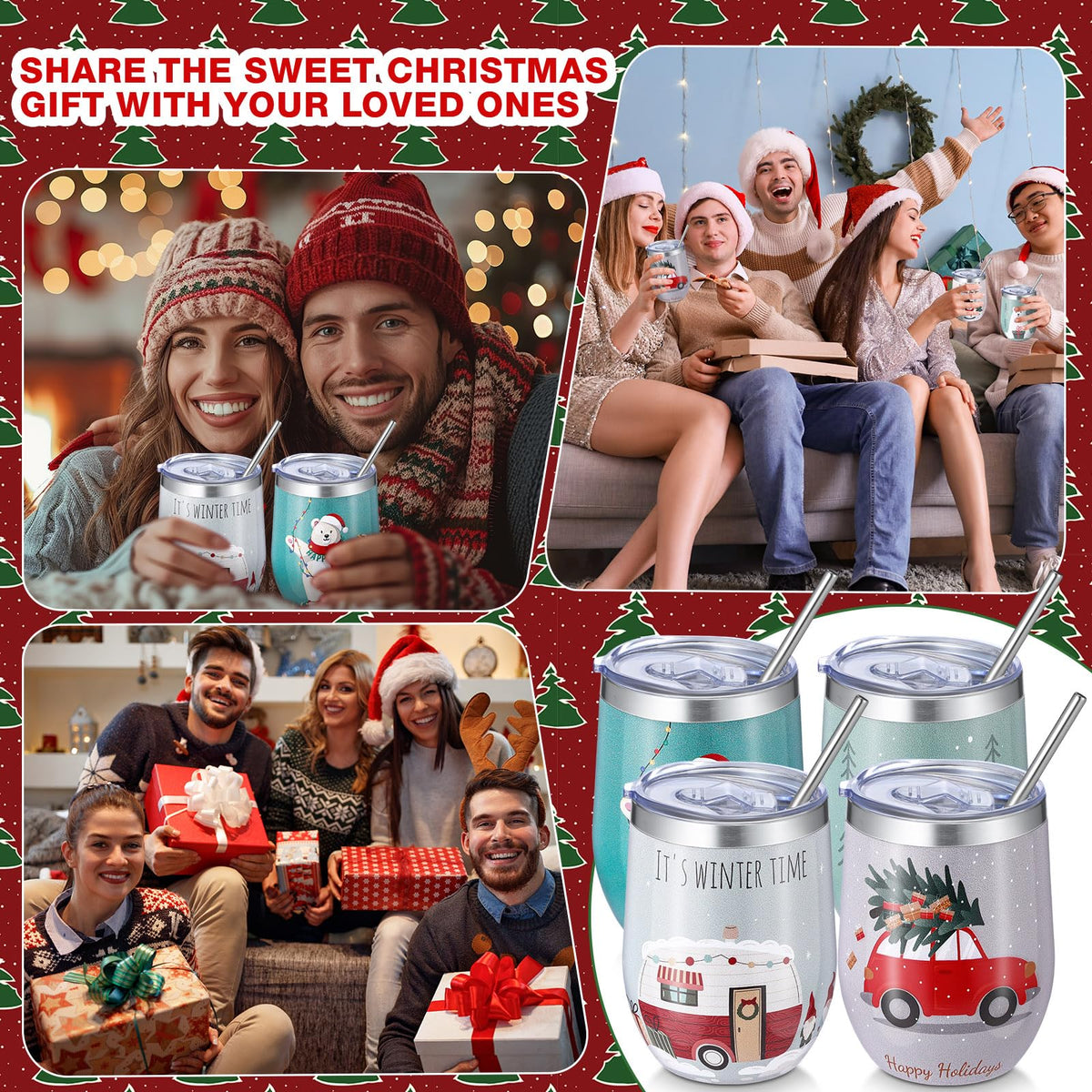12 Pack Christmas Tumbler Bulk with Lid and Straw Brush (12 Count)