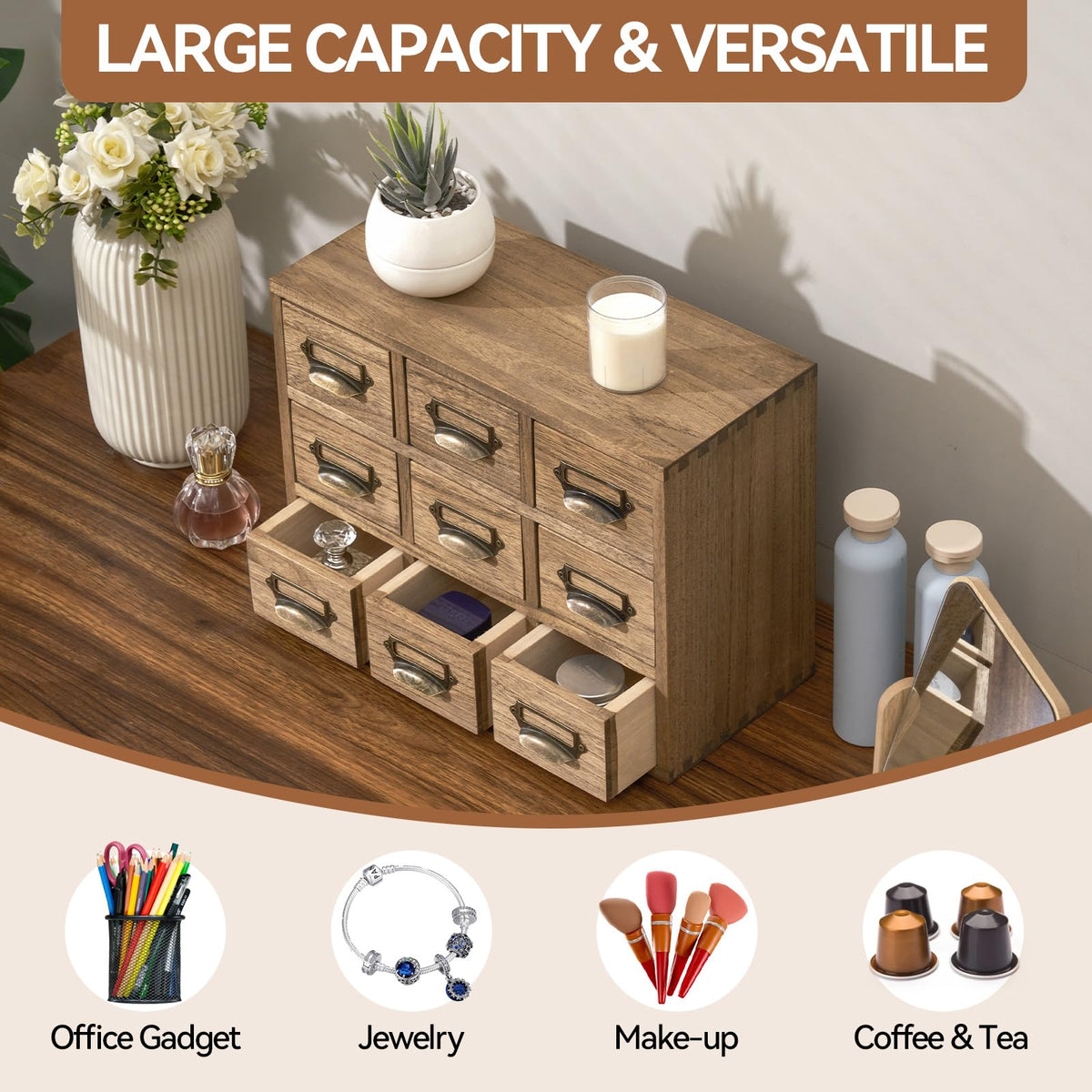 Wooden Desk Organizer with 9 Drawers