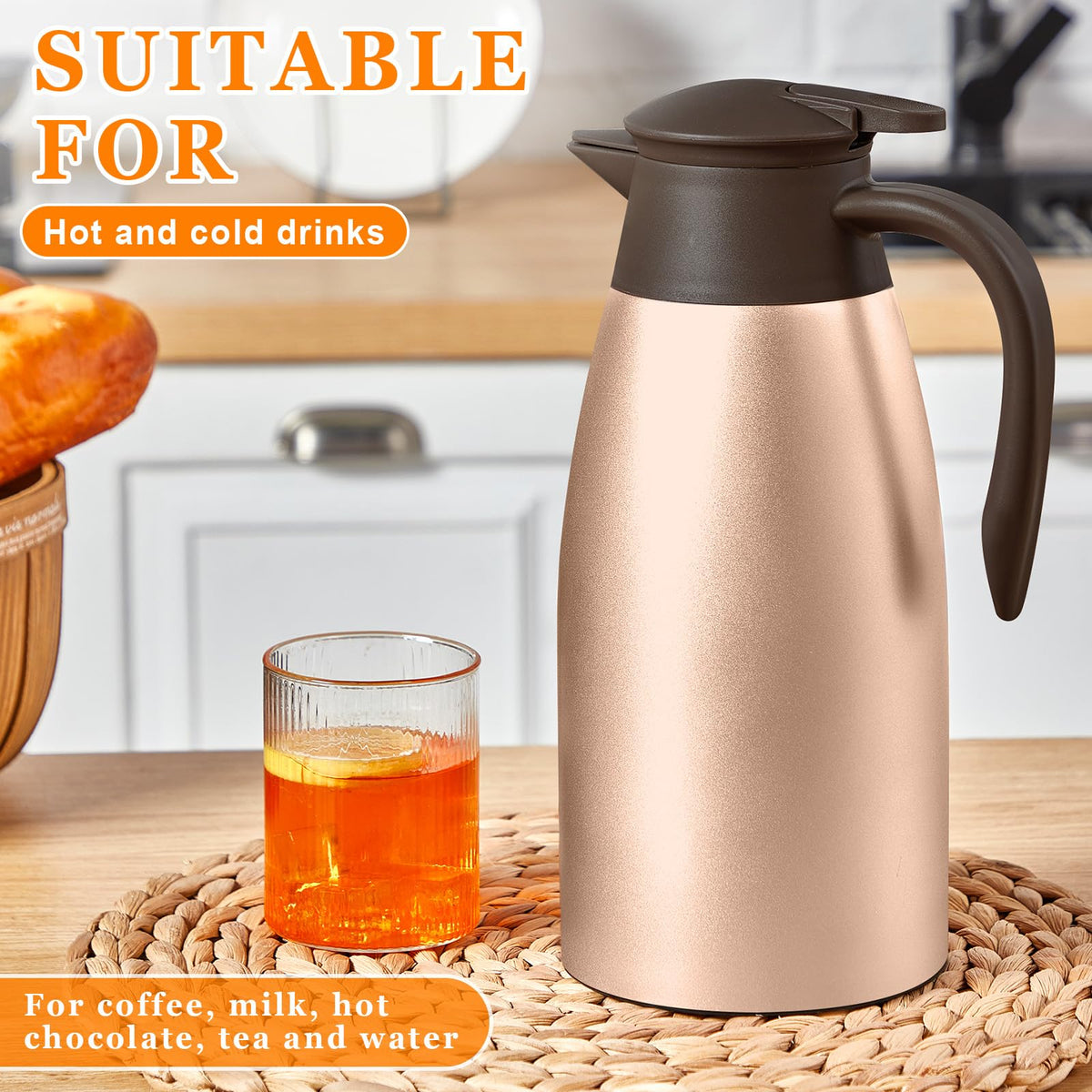 2 Pcs Thermal Coffee Carafe Insulated Stainless Steel Coffee Carafe for Hot Liquid Vacuum Thermal Pot Creamer Pitcher Dispenser with Brushes Keeping Hot Water Milk