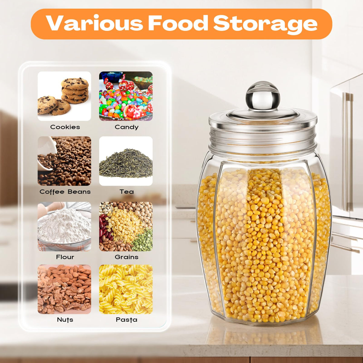 6 Set 41 oz Clear Glass Jars with Airtight Lids (6 Count)