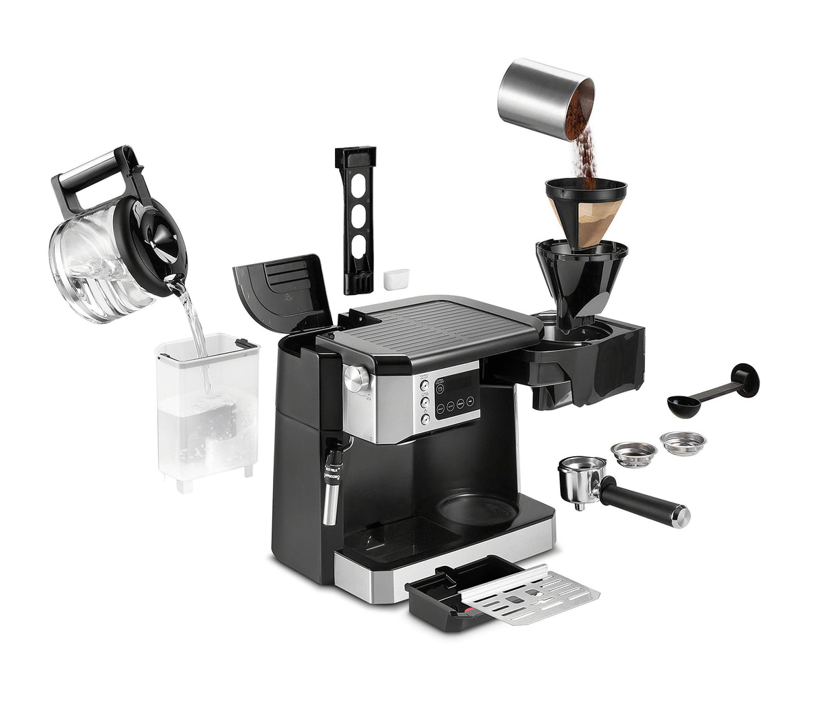 All-in-One Espresso & Coffee Maker, 10-Cup Pot, Milk Frother