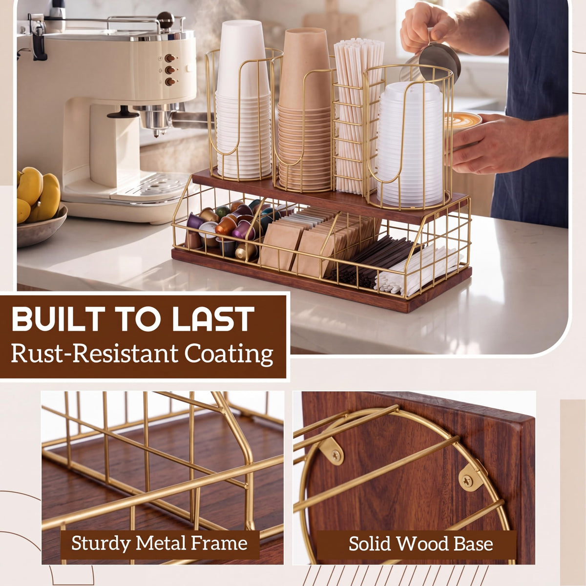 18oz Adjustable Coffee Cup Dispenser with Wooden Base