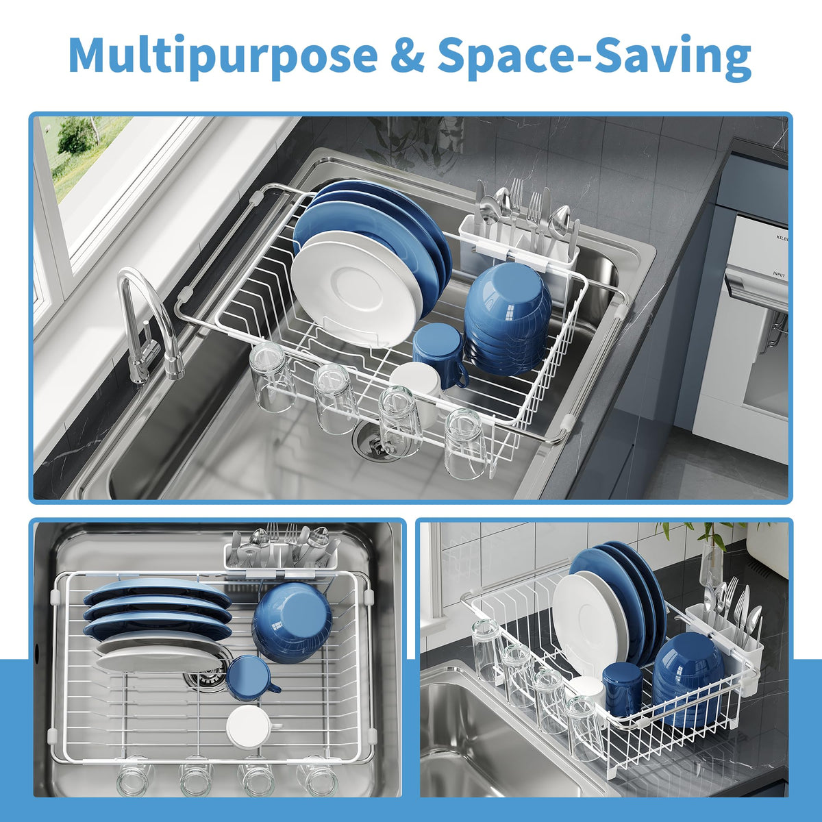 White Dish Drying Rack in Sink