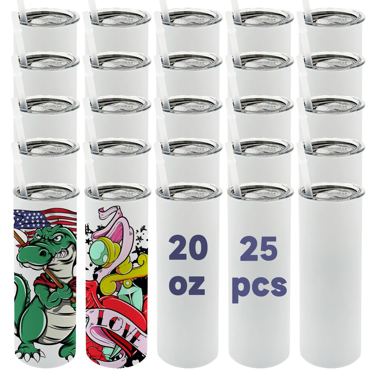 20 oz Straight Sublimation Blank Tumblers Bulk (25 Count)