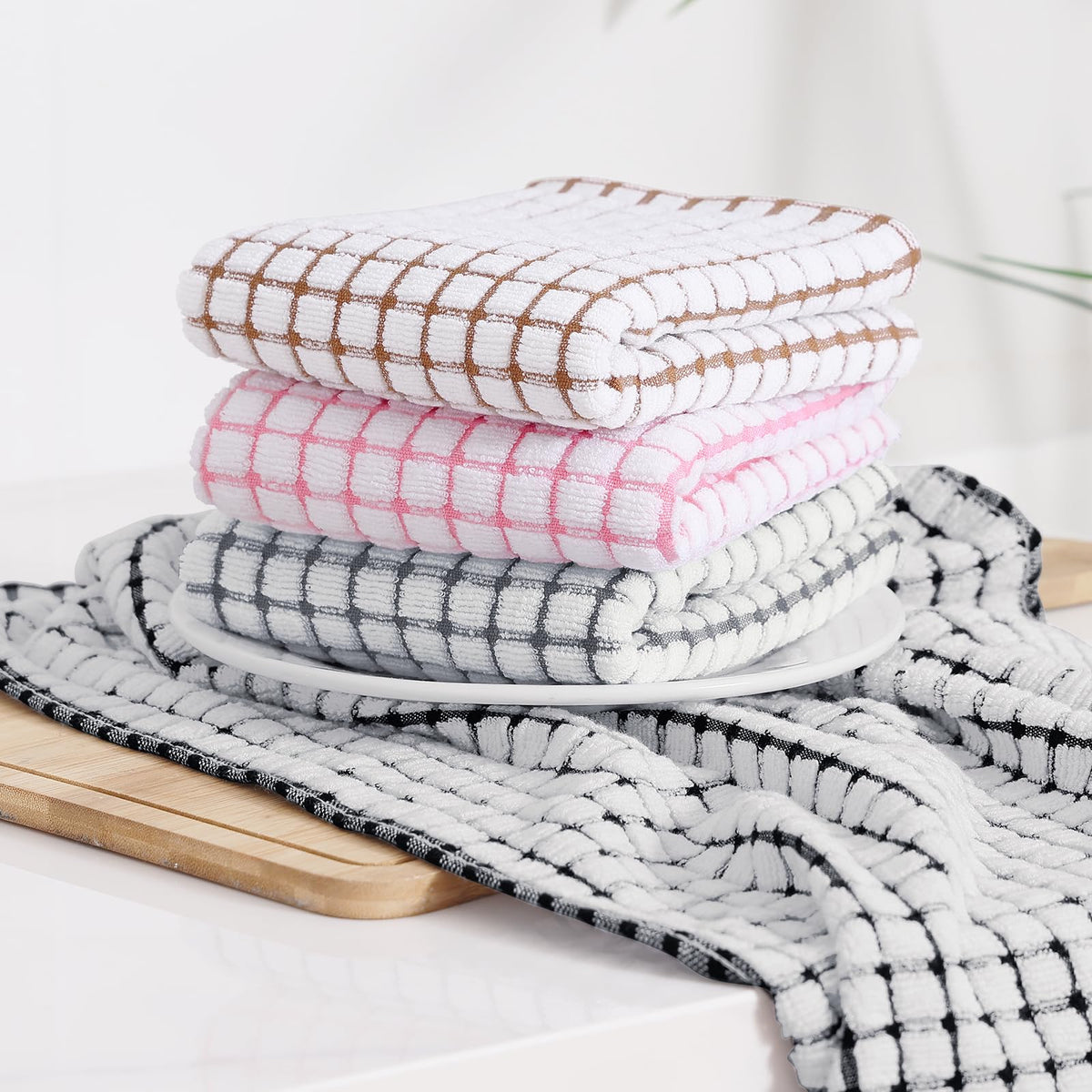 Cotton 16 Pack Kitchen Towels and Dishcloths Sets (16 Count)