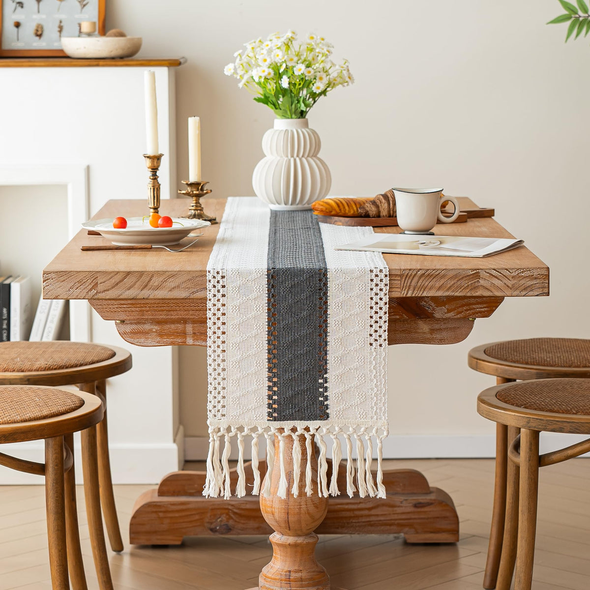 Farmhouse Table Runner for Home Decor 12x90 Grey Fall Home Decor (7.5 Foot)