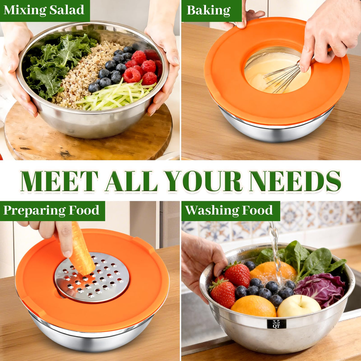 8PCS Mixing Bowls with Lids Set (3 Count)